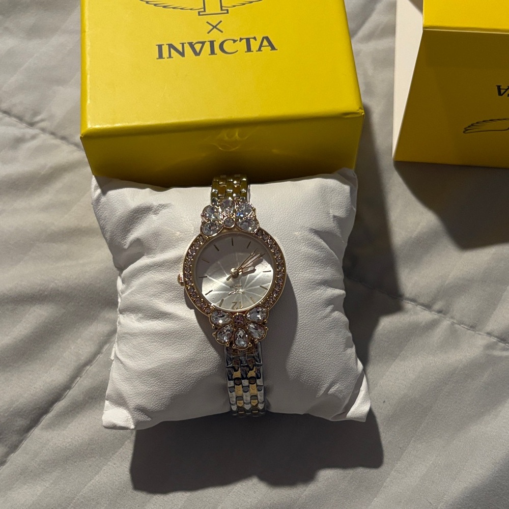 Invicta Women's Gold and Silver Watch with Crystal Embellishments